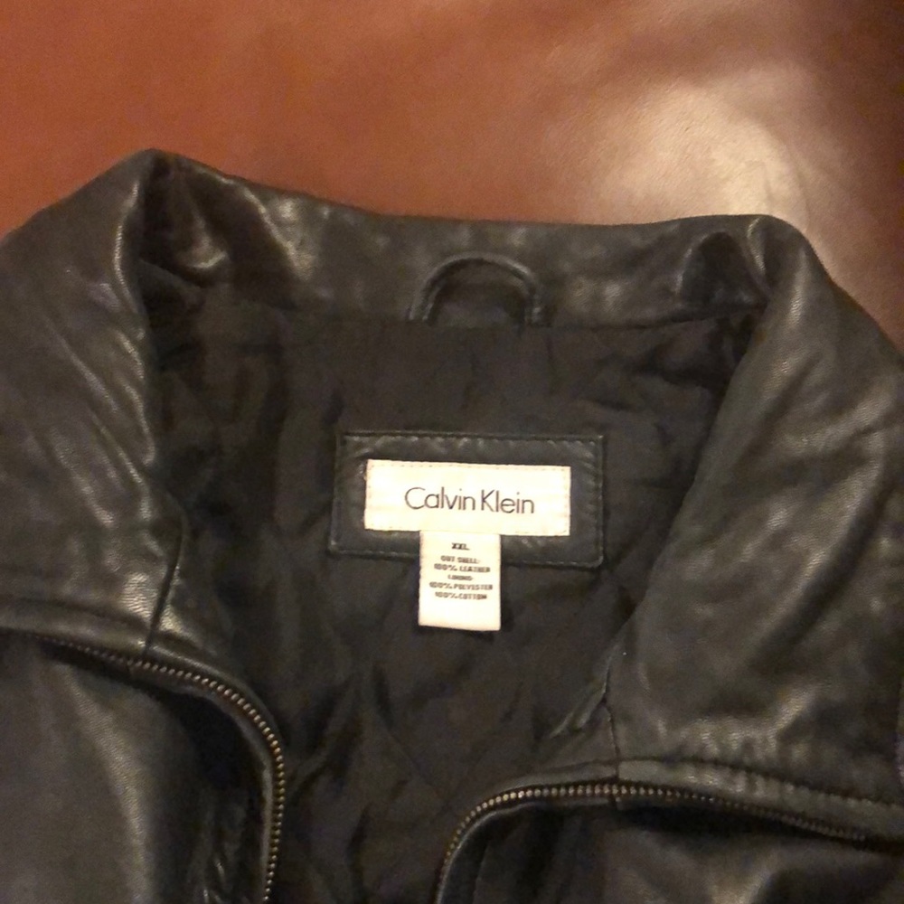 Black classic Calvin Klein leather jacket 3XL